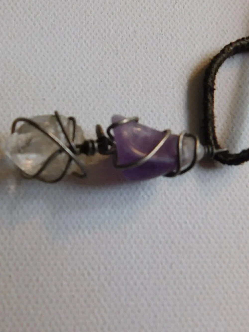 Boho Natural Stone Cord Necklace Lot 3pc Amethyst Quartz Ceramic Suede Choker